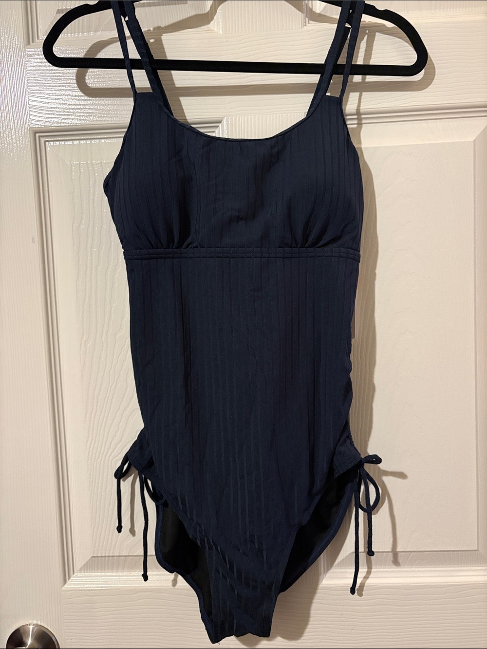 Classic Navy Ribbed One-Piece Swimsuit with Side Ties